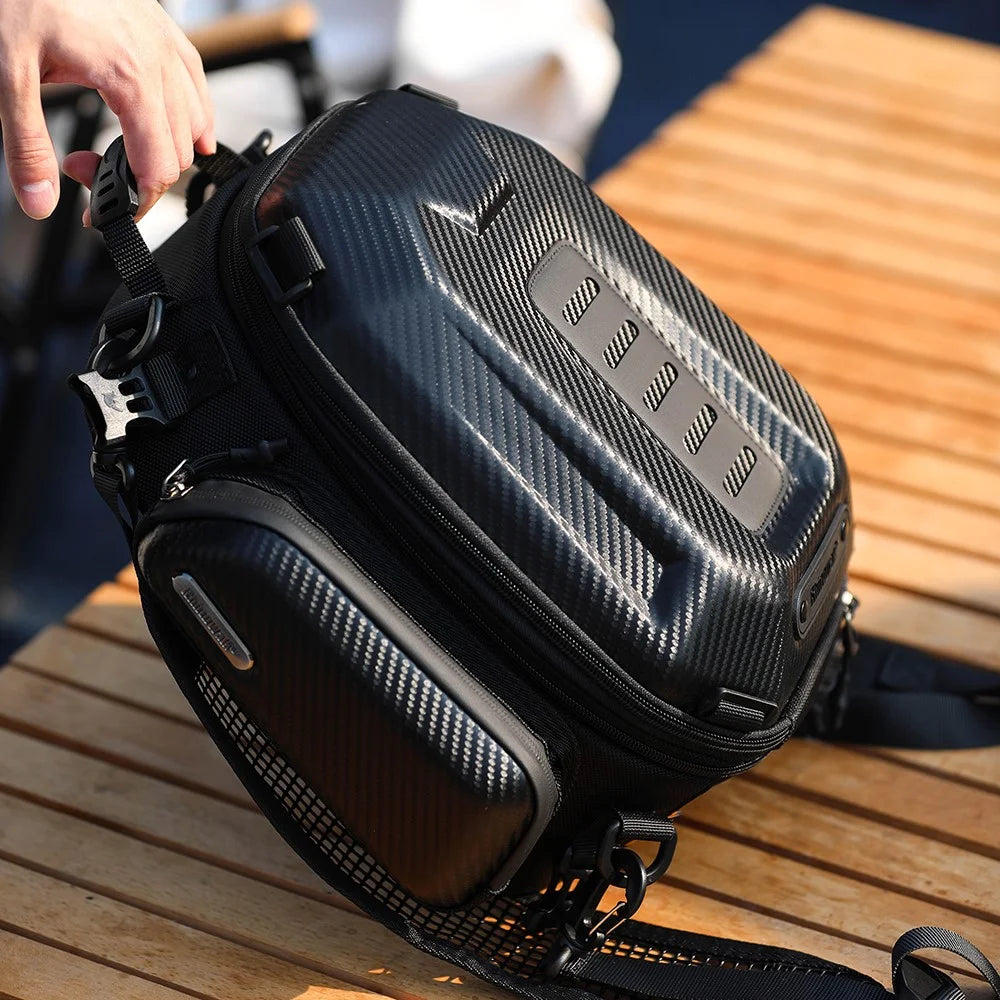 RHINOWALK MTR4001 Expandable Motorcycle Hard Shell Tail Bag Motocross Trunk Tail Bag - Carbon Fiber Black - 5