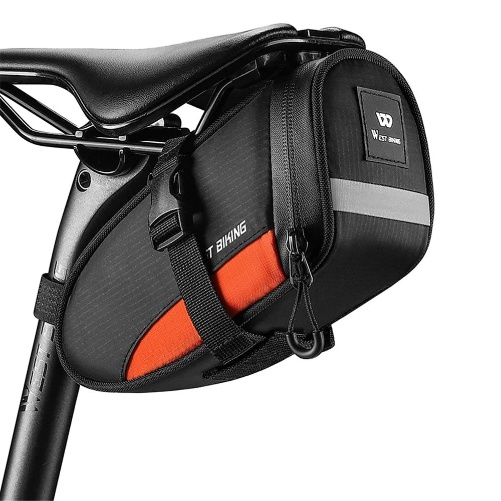 WEST BIKING YP0707363 Outdoor Bicycle Tail Bag 1.2L Waterproof Bicycle Saddle Bag - Black+Orange - 1