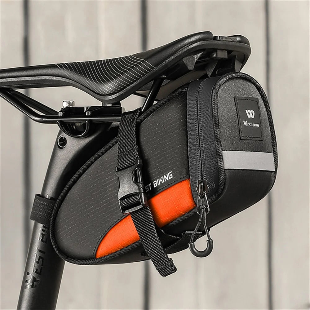 WEST BIKING YP0707363 Outdoor Bicycle Tail Bag 1.2L Waterproof Bicycle Saddle Bag - Black+Orange - 4