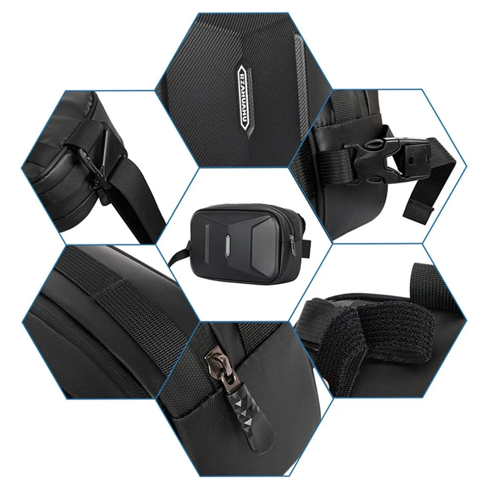RZAHUAHU 591 3L Hard Shell Bicycle Handlebar Bag Waterproof PU Bike Front Bag - Black - 7