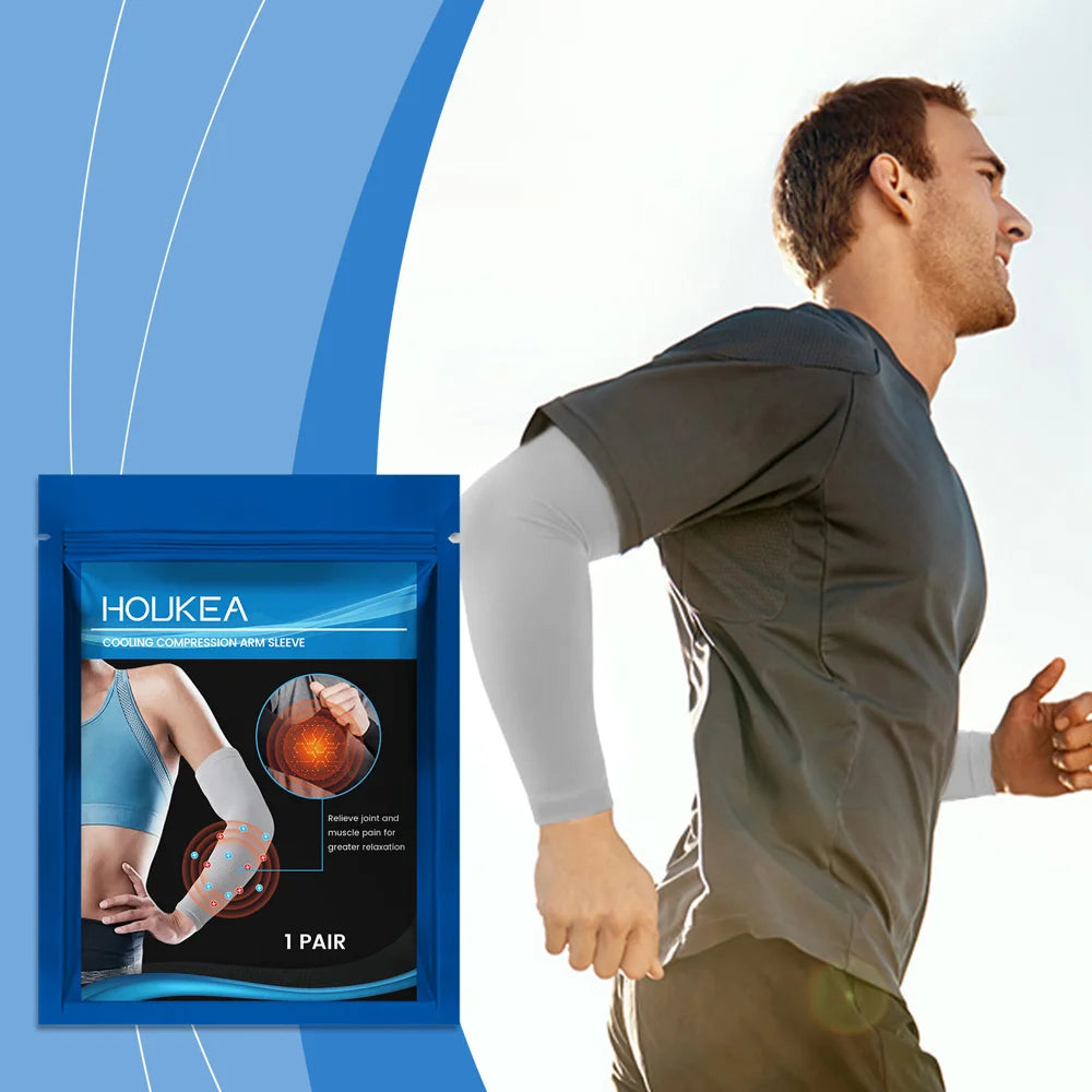 HOUKEA 1 Pair Cooling Compression Arm Sleeve Nylon Breathable Joint Pain Relief for Sports - 2