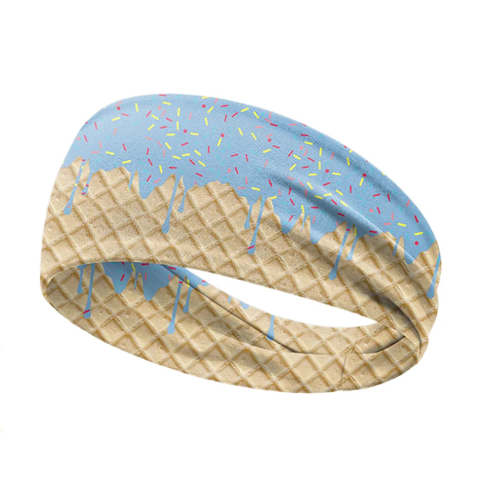 Ice Cream Print Sports Headband Sweat Absorbing Quick Dry Milk Silk Summer Fitness Sweatband for Adult - 001 Adult Size - 1