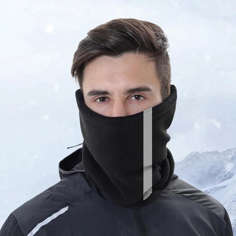Double Layer Winter Cycling Polar Fleece Neck Gaiter Mask Reflective Motorcycle Warm Neck Cover - Black - 2