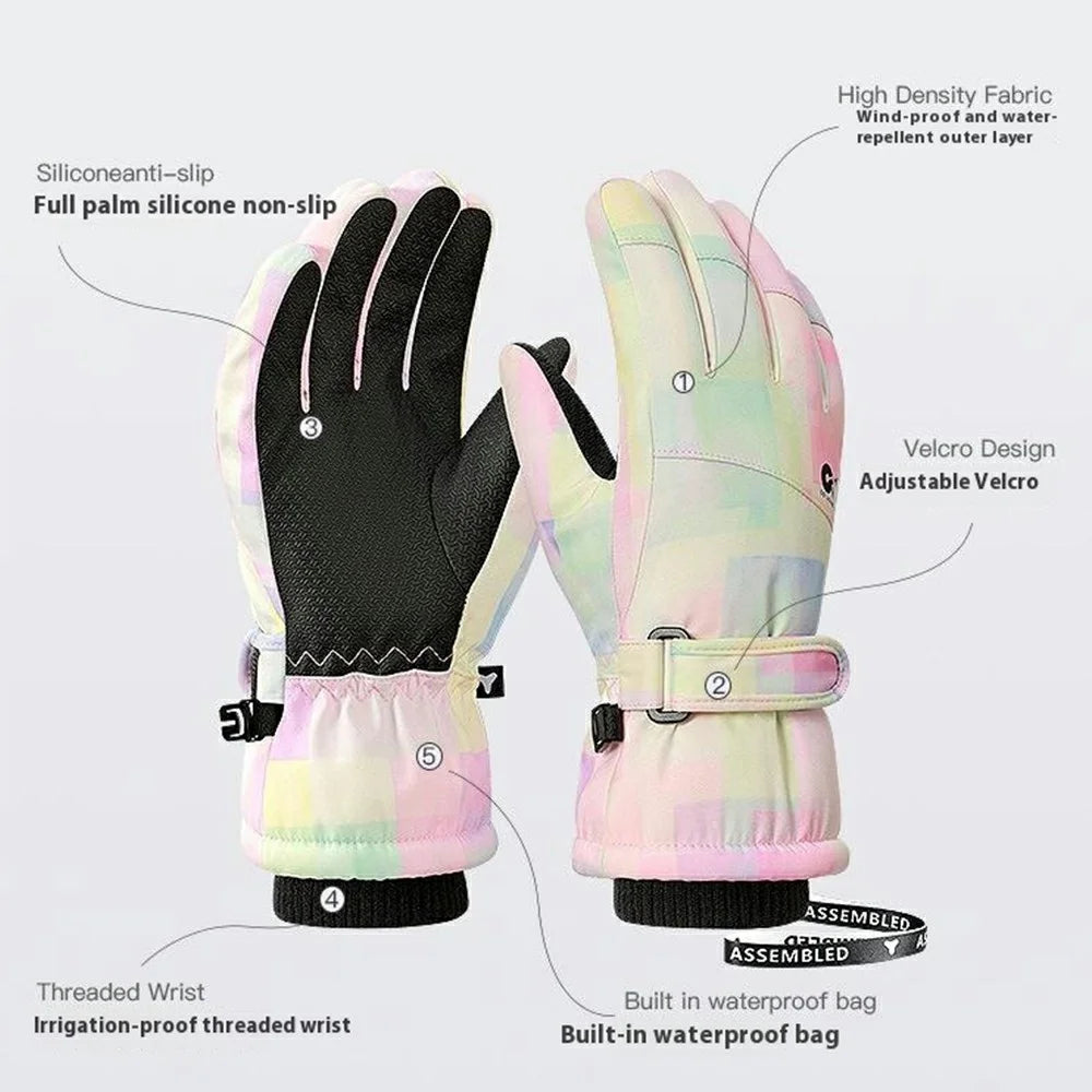GOLOVEJOY DRST39 1 Pair Winter Ski Gloves for 4-7 Years Kids Waterproof Windproof Snow Mittens Size S - White - 2