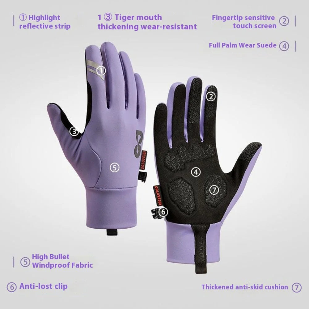 GOLOVEJOY DB74 Winter Outdoor Sports Fleece Lined Gloves Non Slip Touch Screen Mittens Size L - Black - 7