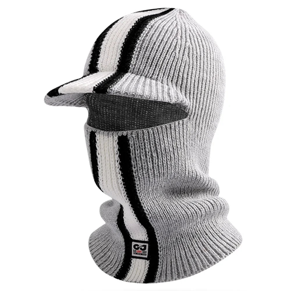 GOLOVEJOY DMZ112 Winter Beanie Hat with Brim for Skiing Cycling Face Mask Neck Warmer Knitted Headwear - Titanium Grey - 1