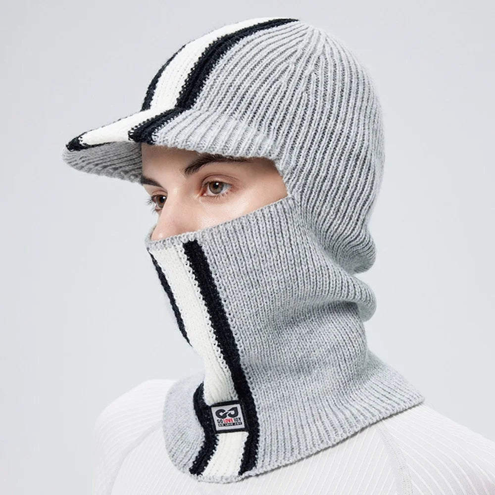 GOLOVEJOY DMZ112 Winter Beanie Hat with Brim for Skiing Cycling Face Mask Neck Warmer Knitted Headwear - Titanium Grey - 2
