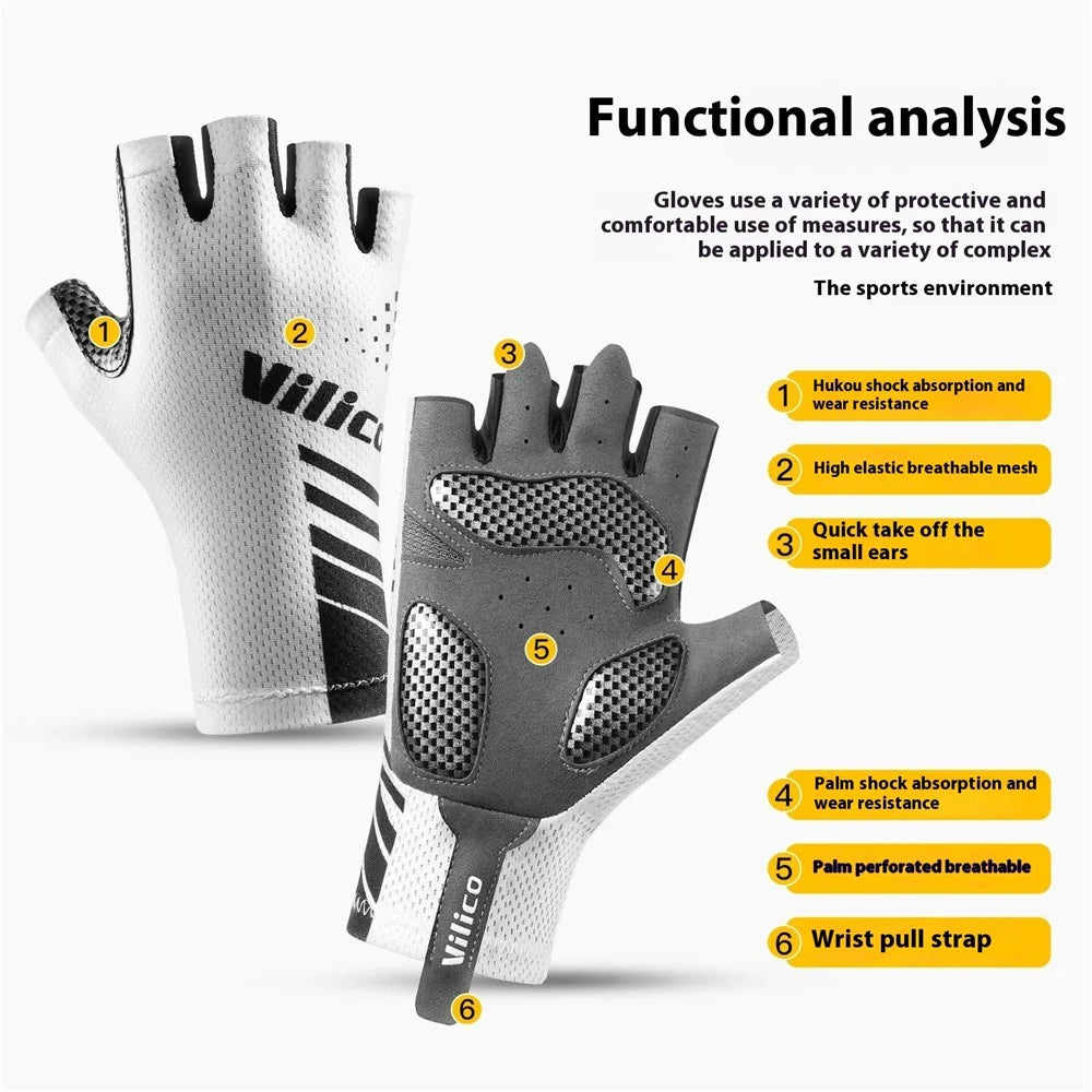 VILICO A0132 Shock Absorbing Cycling Gloves Anti Slip Fingerless Mittens for Outdoor Sports , Size L / White - 3