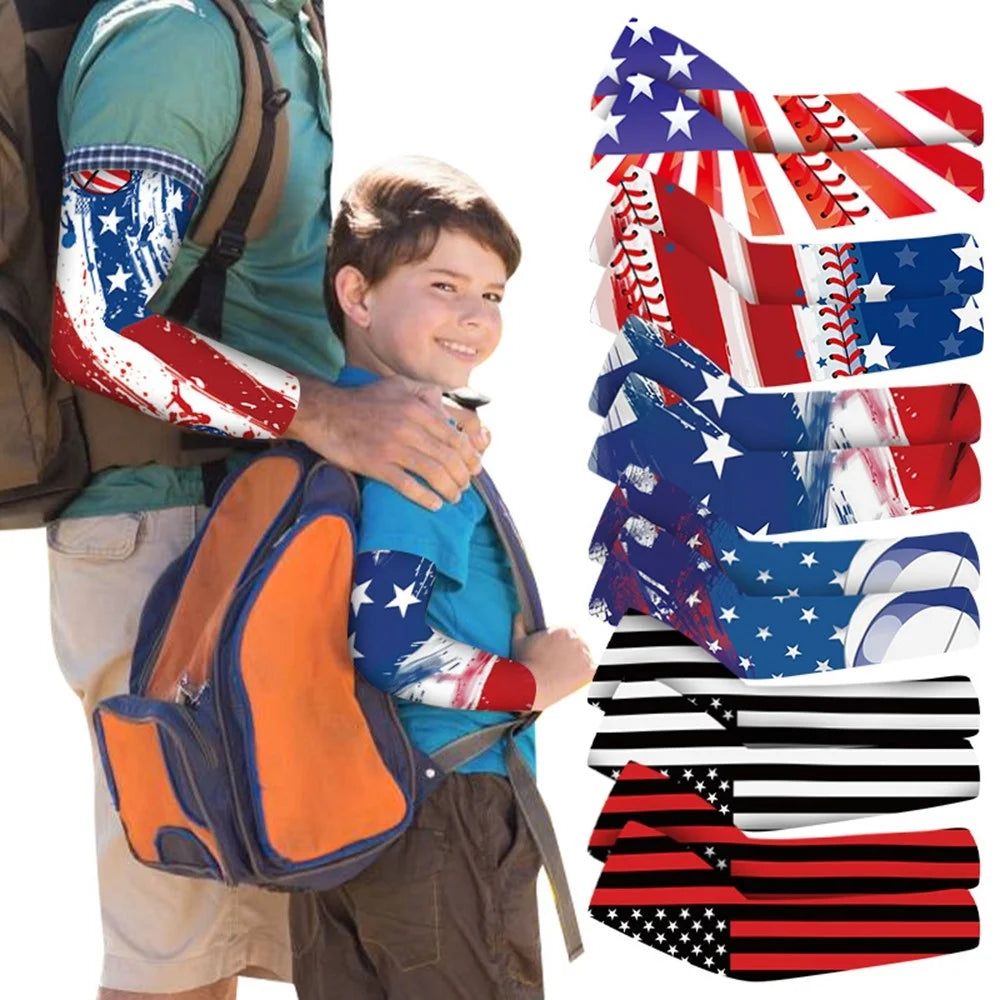 1Pair Cooling Arm Sleeves for 11-14 Years Breathable Sun Protection Arm Cover Outdoor Sports Printed Ice Silk, L - MGXT-01 - 2