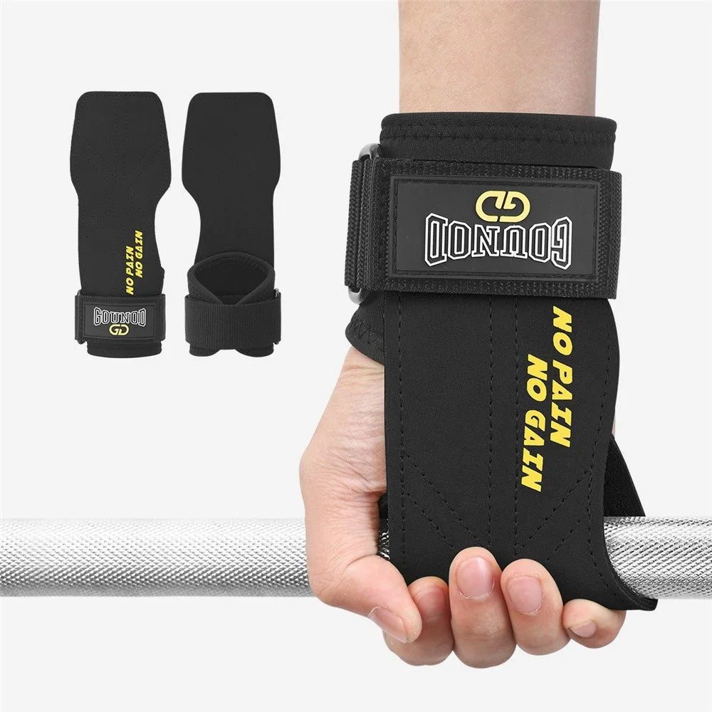 GOUNOD 1 Pair Weightlifting Gloves Double Layer Cowhide Leather Palm Protector Anti Slip Wrist Support - Black - 2