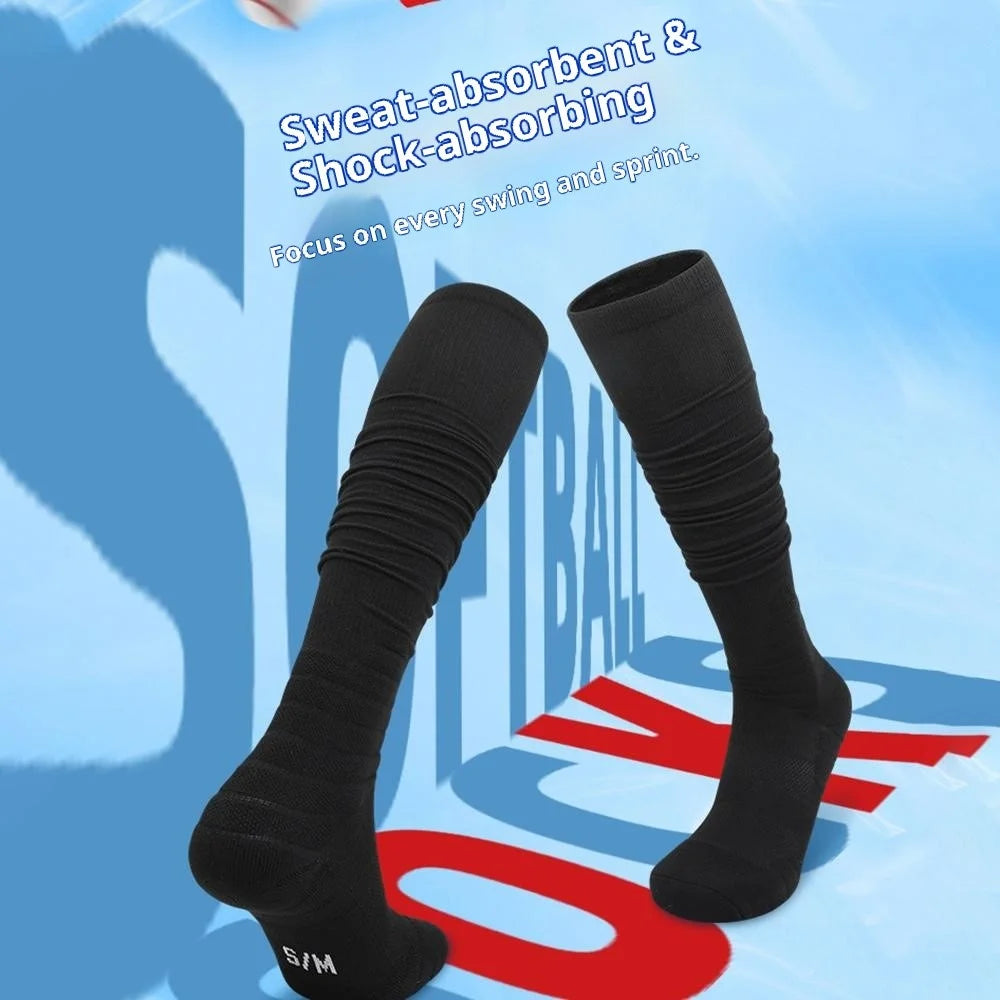 PORFIN Size L / XL Moisture Wicking Hockey Socks Non-Slip High Tube Athletic Socks, for Shoe Size 39-50 - Black - 2