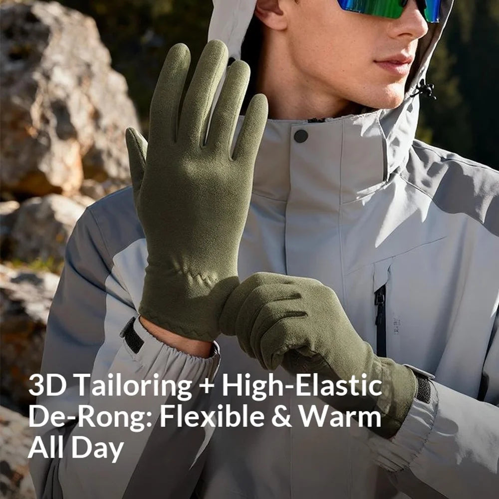 DB80 Outdoor Thermal Fleece Anti Slip Gloves Windproof Winter Touchscreen Mittens for Hiking Cycling - Green M - 2