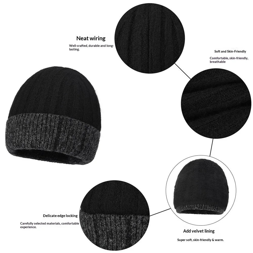 Winter Knit Beanie Hat Outdoor Warm Hat for Cold Weather Protection Korean Style for Women / Men - Black - 7