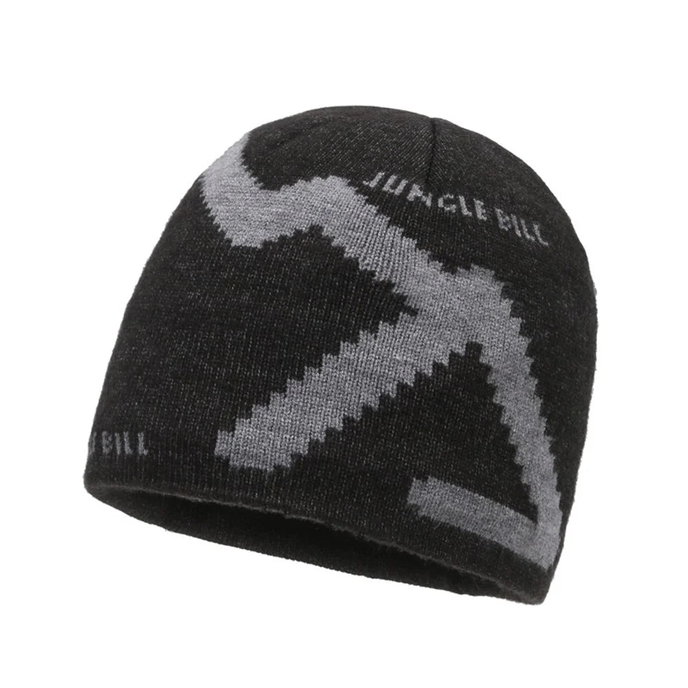 JUNGLE BILL For Men Winter Beanie Cap Geometric Pattern Outdoor Thermal Knit Hat - Dark Grey - 1