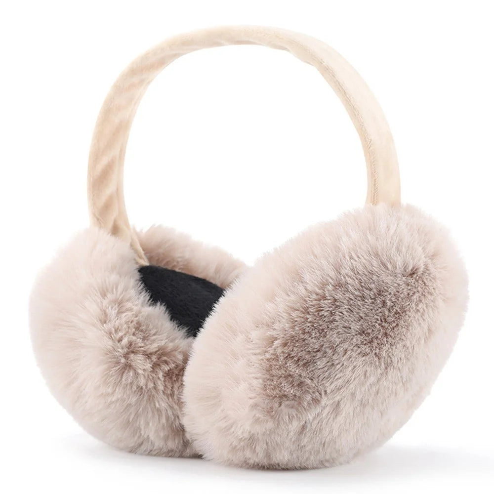 DEZ22 Ear Muffs Soft Plush+PP Cotton+Flexible Headband Ear Warmer Winter Outdoor Earmuff for Students Girls - Beige - 1