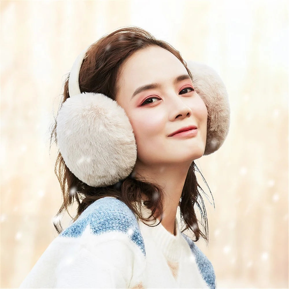 DEZ22 Ear Muffs Soft Plush+PP Cotton+Flexible Headband Ear Warmer Winter Outdoor Earmuff for Students Girls - Beige - 2