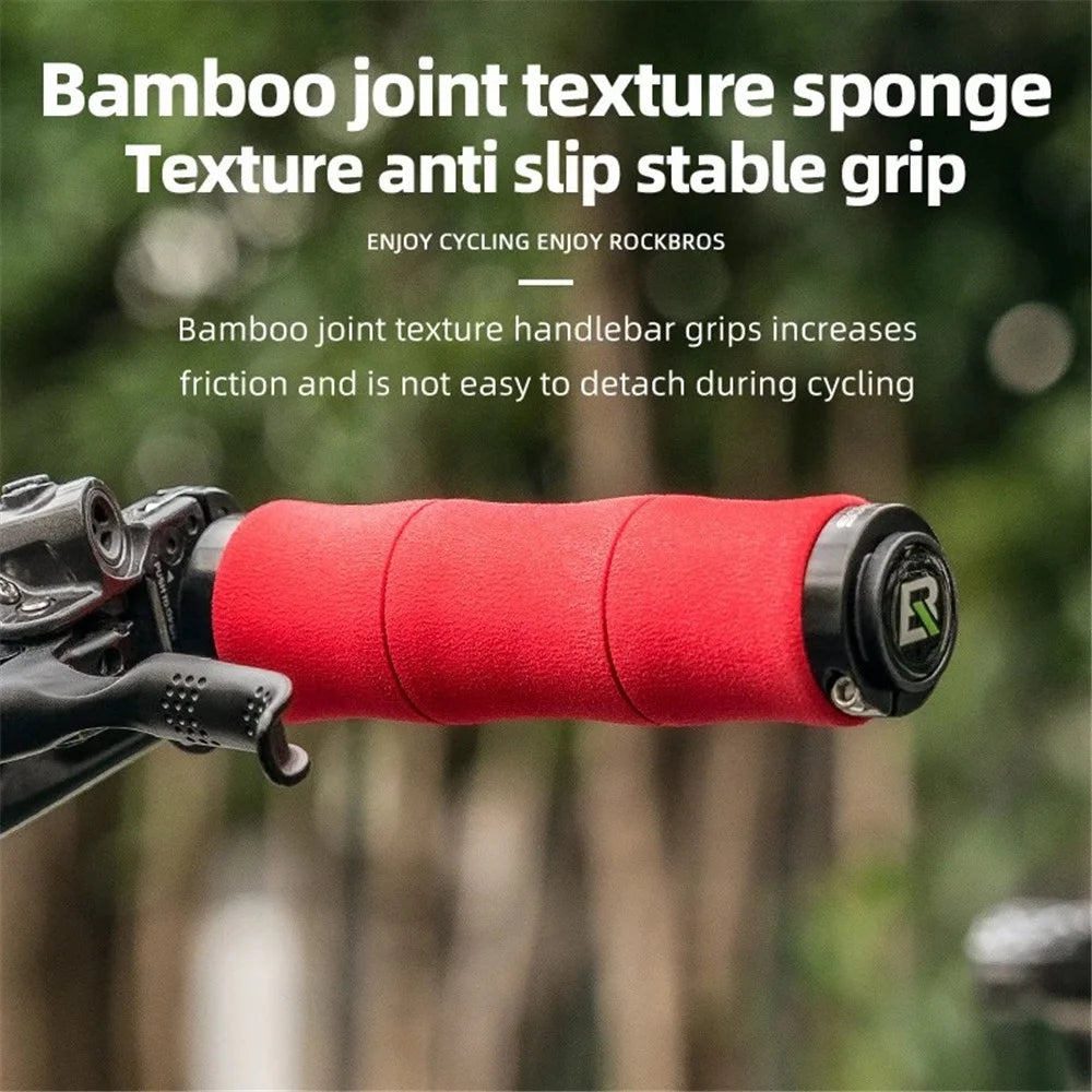 ROCKBROS 40720005001 1 Pair Bamboo Joint Handlebar Grips with Dust Plug EVA Sponge Bicycle Handle Cover - Red - 3
