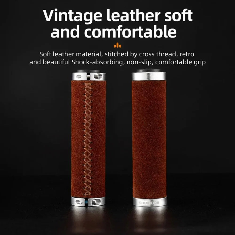 ROCKBROS 1 Pair Suede Genuine Leather Bicycle Handlebar Sleeve 2.2CM Handle Grip Cover - Brown - 6