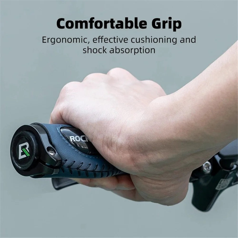 ROCKBROS 1 Pair Shock Absorption Bike Handlebar Grip Cover Leather+Silicone+Aluminum Alloy Bicycle Handlebar Sleeve - Silver - 2