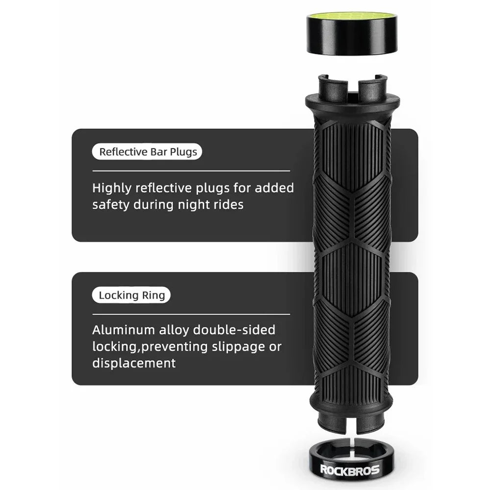 ROCKBROS 2023-14A 1 Pair Handlebar Grips with Reflective End Plugs Bicycle Handle Cover - Black - 7