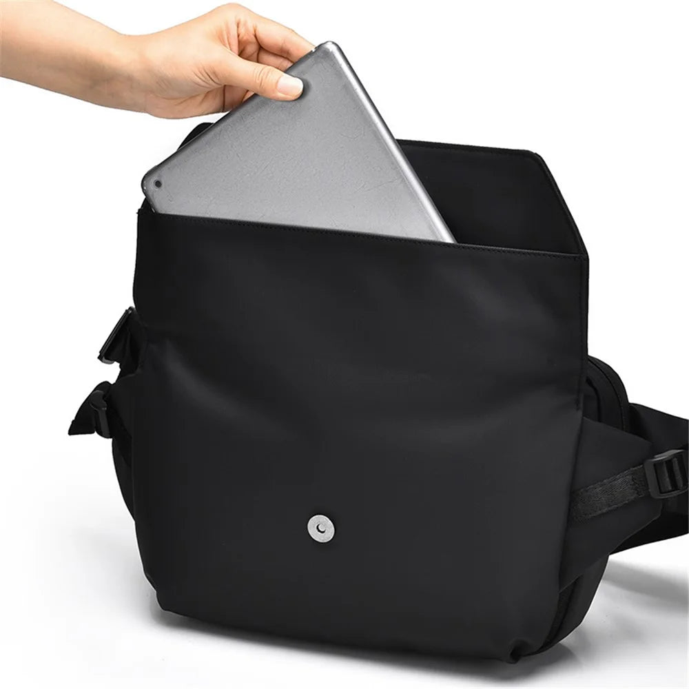 WEIXIER D511 Waterproof Nylon Crossbody Bag Men Travel Chest Bag, 32x7x20cm - Black - 6