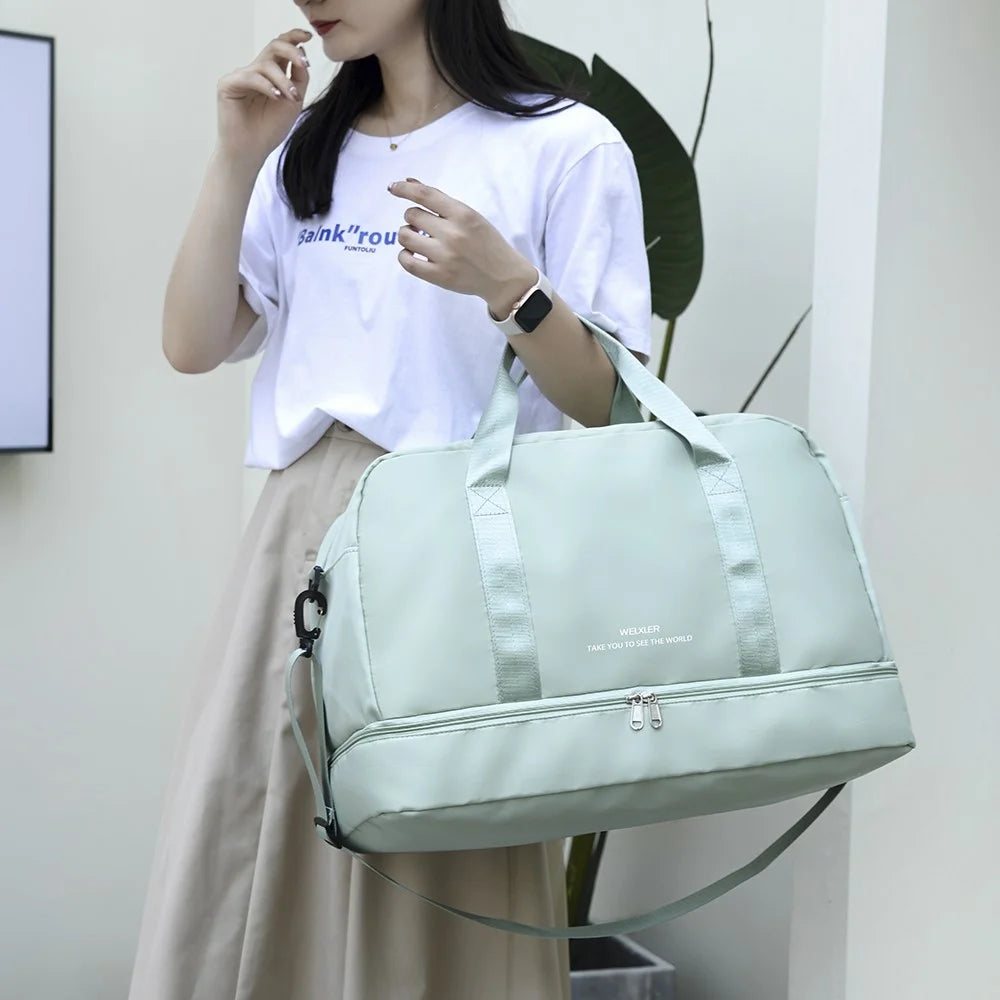 WEIXIER V016 36-55L Waterproof Nylon Luggage Handbag Carry On Travel Duffle Bag, with Small Bag - Green - 3