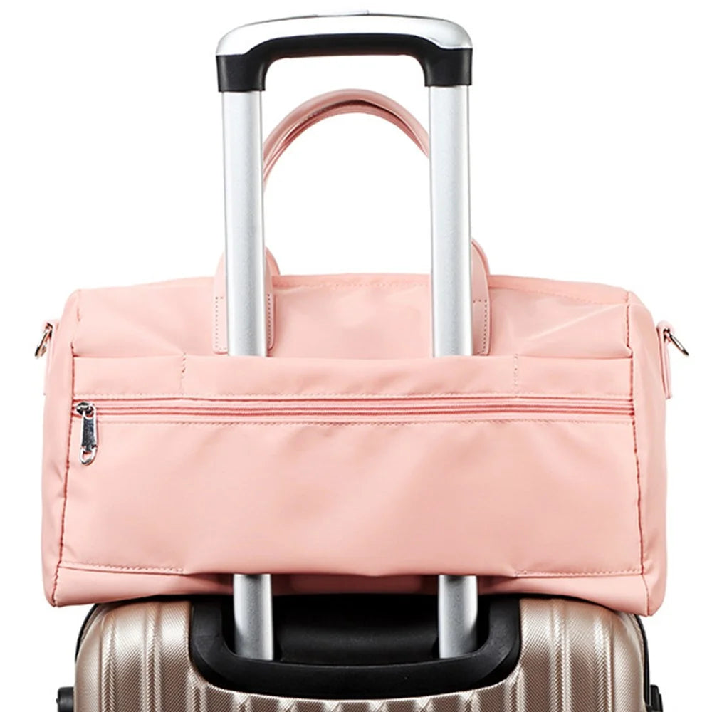 Oxford Cloth Sports Handbag 39x19x21cm Gym Bag Duffle Bag Weekend Overnight Shoulder Crossbody Bag - Pink - 1