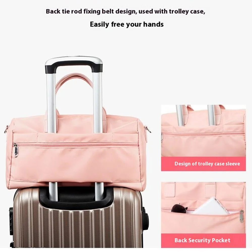 Oxford Cloth Sports Handbag 39x19x21cm Gym Bag Duffle Bag Weekend Overnight Shoulder Crossbody Bag - Pink - 2