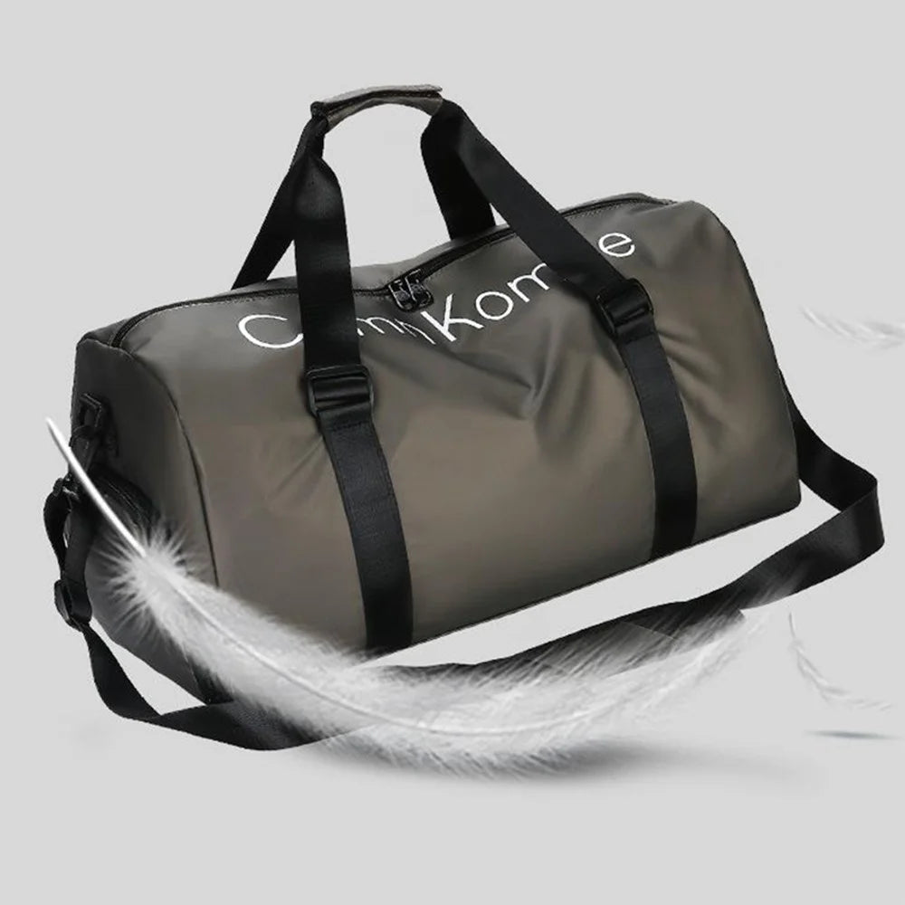 PU Leather Gym Bag Sports Handbag Wet and Dry Separation Pocket Duffle Bag with Shoulder Strap - Champagne - 6