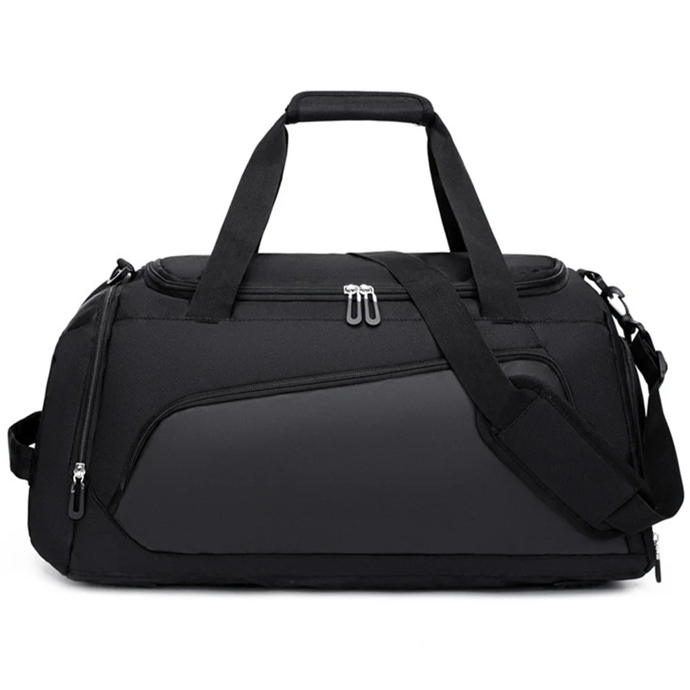 TL001 Oxford Cloth Gym Bag Travel Duffle Bag with Shoe Compartment, Wet Pocket - Black - 1