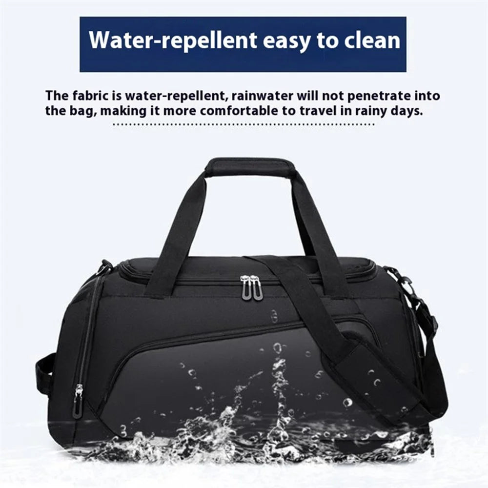 TL001 Oxford Cloth Gym Bag Travel Duffle Bag with Shoe Compartment, Wet Pocket - Black - 7