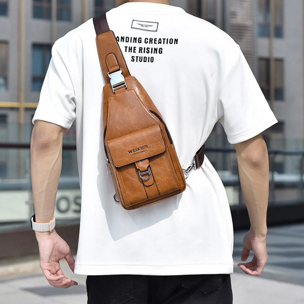 WEIXIER X329 Stylish Men Chest Bag Water Repellent Single Shoulder Crossbody Bag - Dark Blue - 4