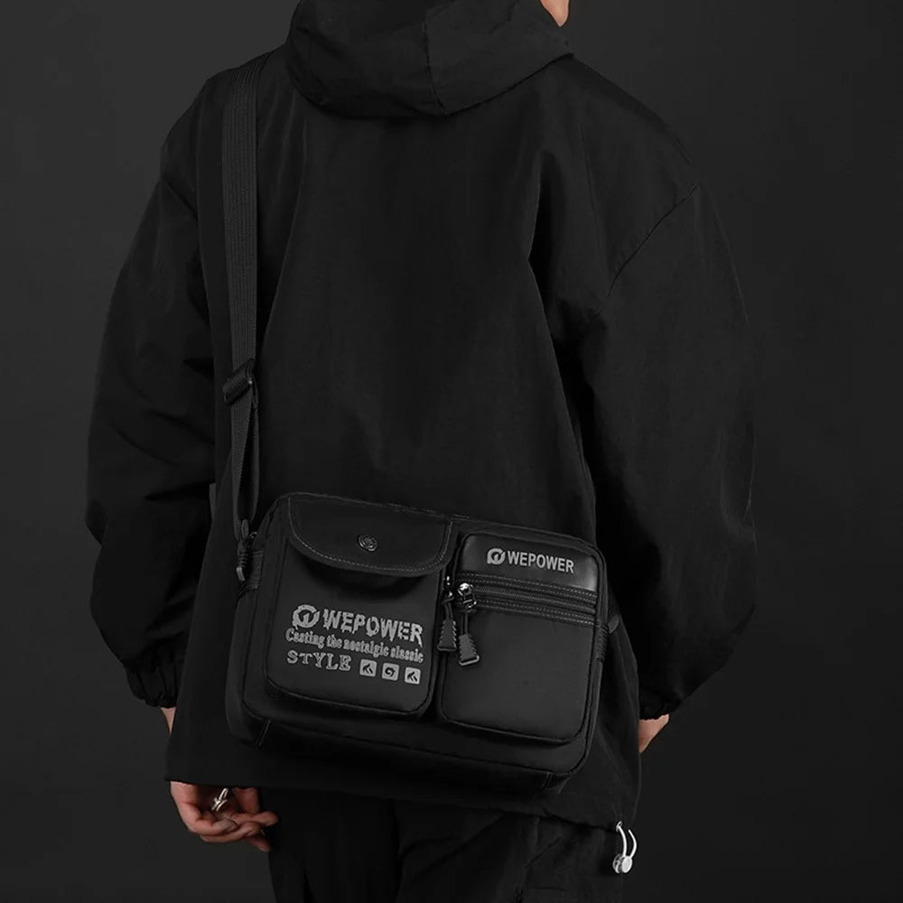 WEPOWER 3107 Letters Pattern Square Crossbody Bag Waterproof Nylon Single Shoulder Bag for Men - Black - 3