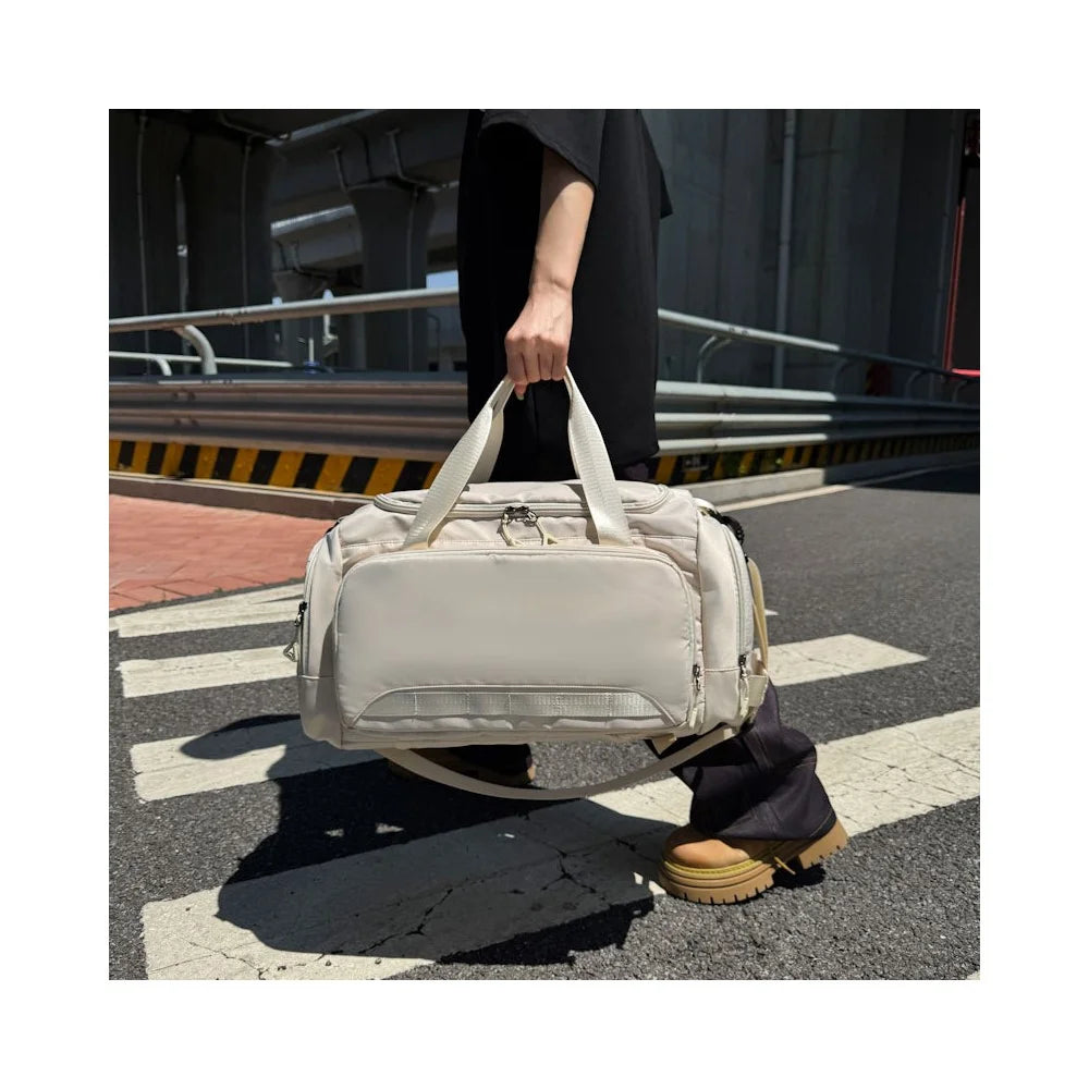 Travel Handbag Oxford Fabric Large Capacity Gym Bag with Shoe Compartment Maternity Hospital Bag - Beige - 3