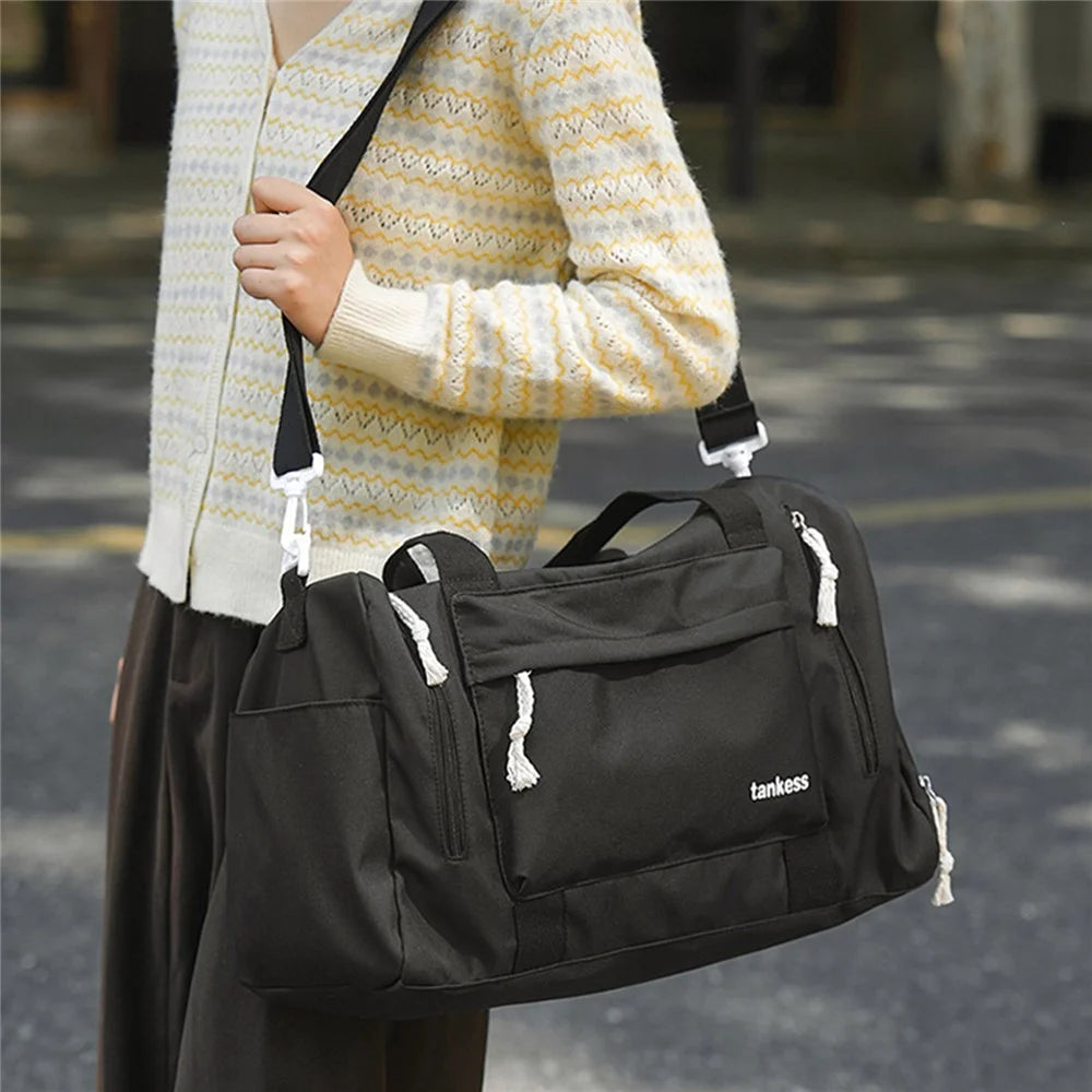 Travel Duffel Bag Wet Dry Separation Large Capacity Gym Sports Weekender Carry-On with Shoe Compartment - Black - 2