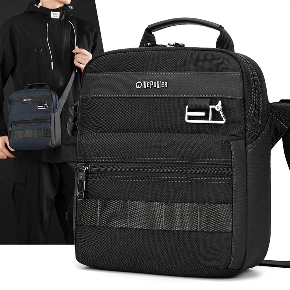WEPOWER 9306 Size S Square Crossbody Bag for Men Waterproof Nylon Travel Shoulder Pack with Tote Handle - Black - 2