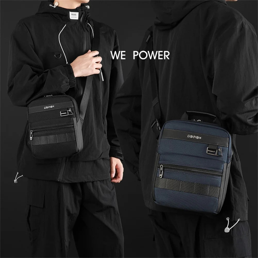 WEPOWER 9306 Size S Square Crossbody Bag for Men Waterproof Nylon Travel Shoulder Pack with Tote Handle - Black - 3