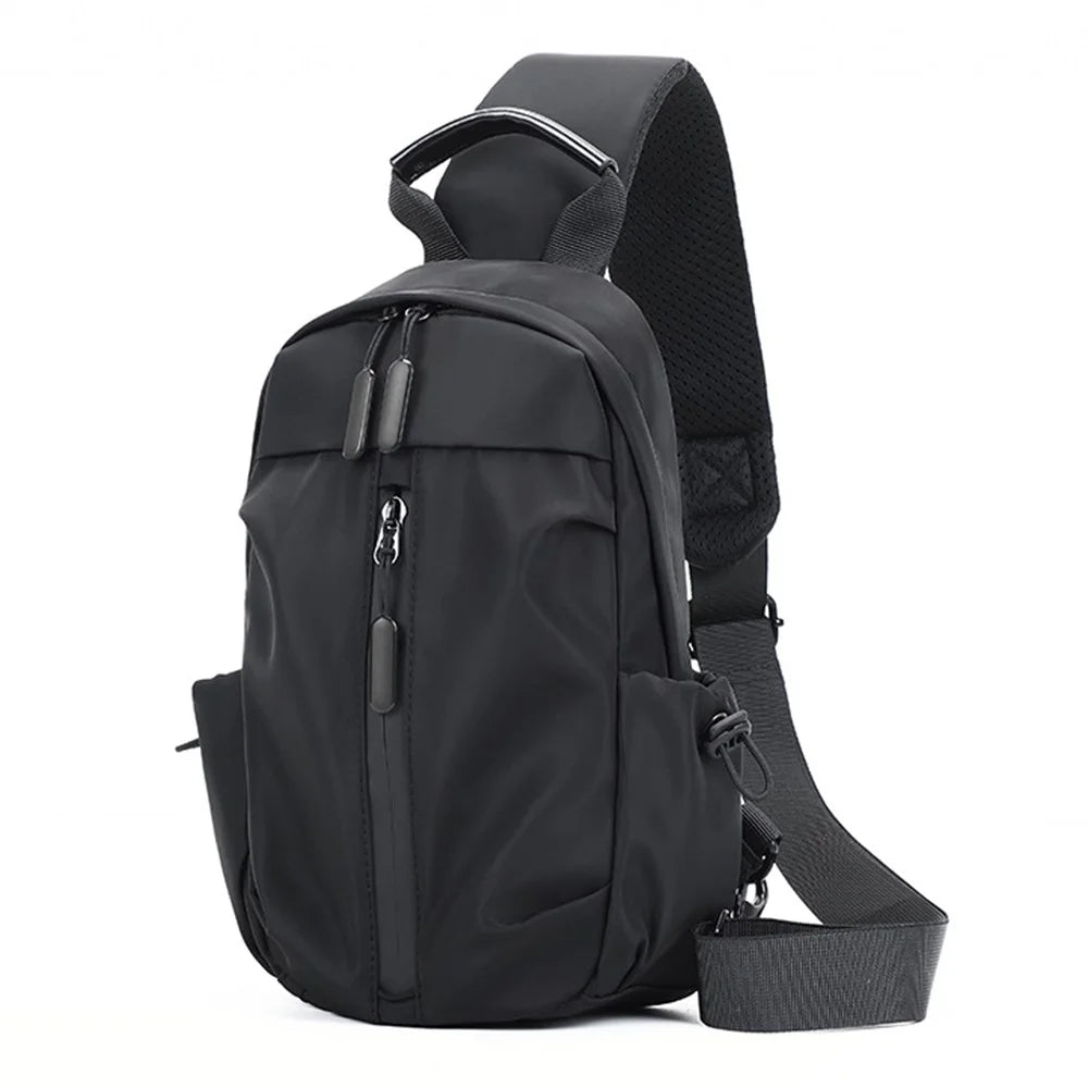 LH414# Men's Crossbody Bag Business Travel Shoulder Bag Nylon Waterproof with Charging Port - Black - 2