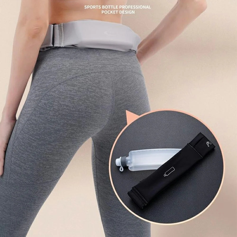 OUDO Thin Invisible Waist Belt Running Fanny Pack with 330ml Water Bottle - for Waist 60cm - 85cm  /  Black (BPA-Free, No FDA) - 3