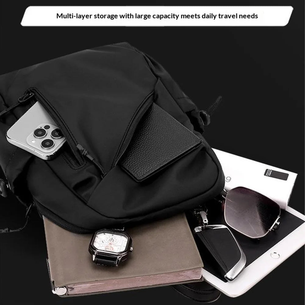 WEPOWER 1239# Commute Men Single Shoulder Bag Large Capacity Crossbody Bag Water-Resistant Chest Pack - Black - 3