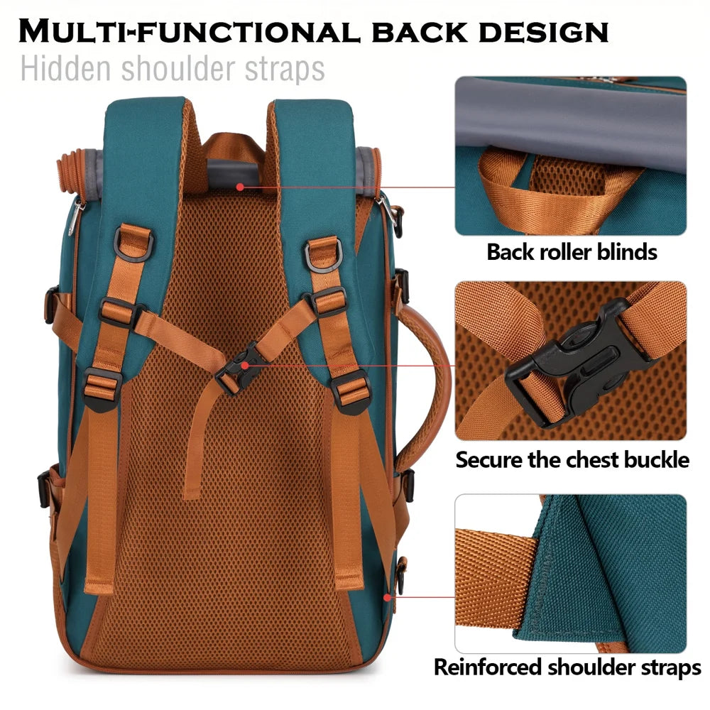 30L Large Capacity Shoulder Bag for 16 Inch Laptop Oxford Fabric Waterproof Travel Backpack - Peacock Blue - 2