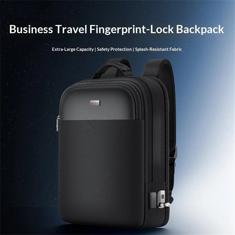 YESIDO WB65 Fingerprint Lock Business Backpack Large Capacity Oxford Fabric Daypacks with USB Charging Port - Black - 2