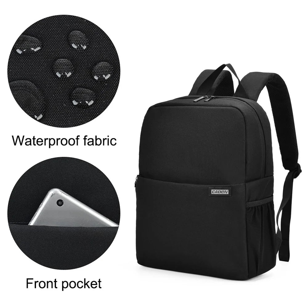 CADEN L4 Waterproof SLR/DSLR Camera Backpack Leisure Bag Camera Accessories Travel Case for Canon Nikon Sony Camera and Lenses - Size S 29x13x39cm/Black - 2