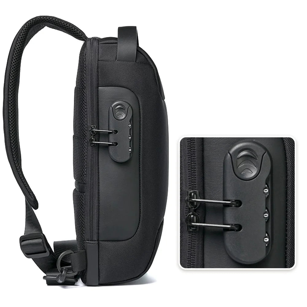 WEIXIER 9530 Men's Chest Bag Sling Bag with USB Charging Port Waterproof Crossbody Daypack Shoulder Bag Travel Storage Bag - Black - 5