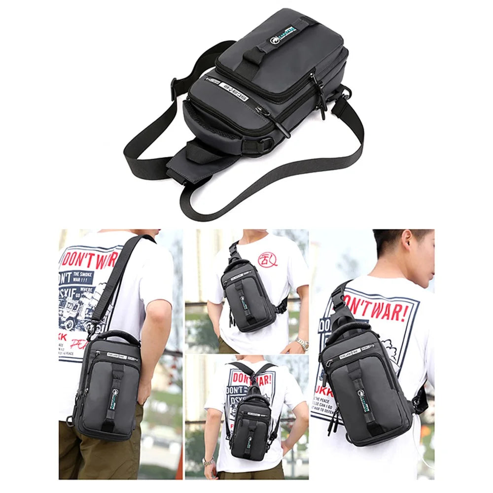 HAOSHUAI 1100-1# Large Men's Waist Pack Nylon Chest Bag Shoulders Backpack Sling Bag with External USB Charging Port - Grey - 6