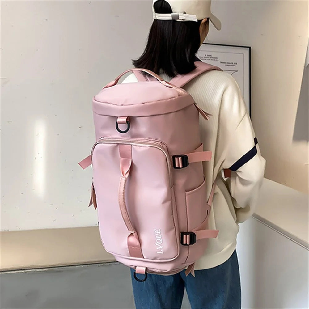 Waterproof Nylon Oxford Cloth Backpack Outdoor Travel Luggage Holdall Shoulder Bag - Sakura Pink - 2