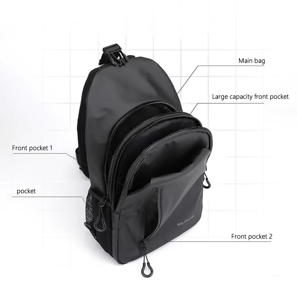 WEPOWER 1100-34 Casual Nylon Crossbody Sling Bag for Men Small Chest Bag with External USB Port - Black - 4