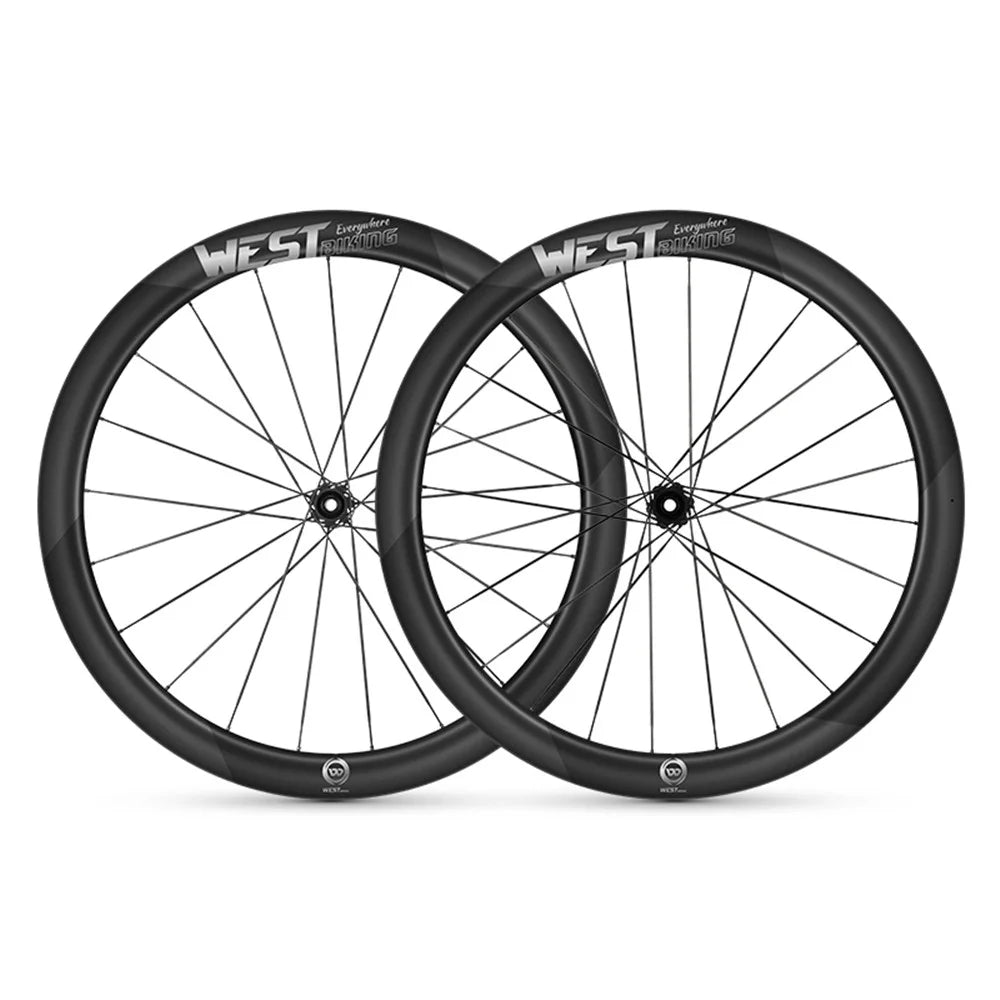 WEST BIKING YP1401038 / YP1401039 2PCS Carbon Fiber Road Bike Wheels 700C Clincher Wheelset - Disc Braking - 1