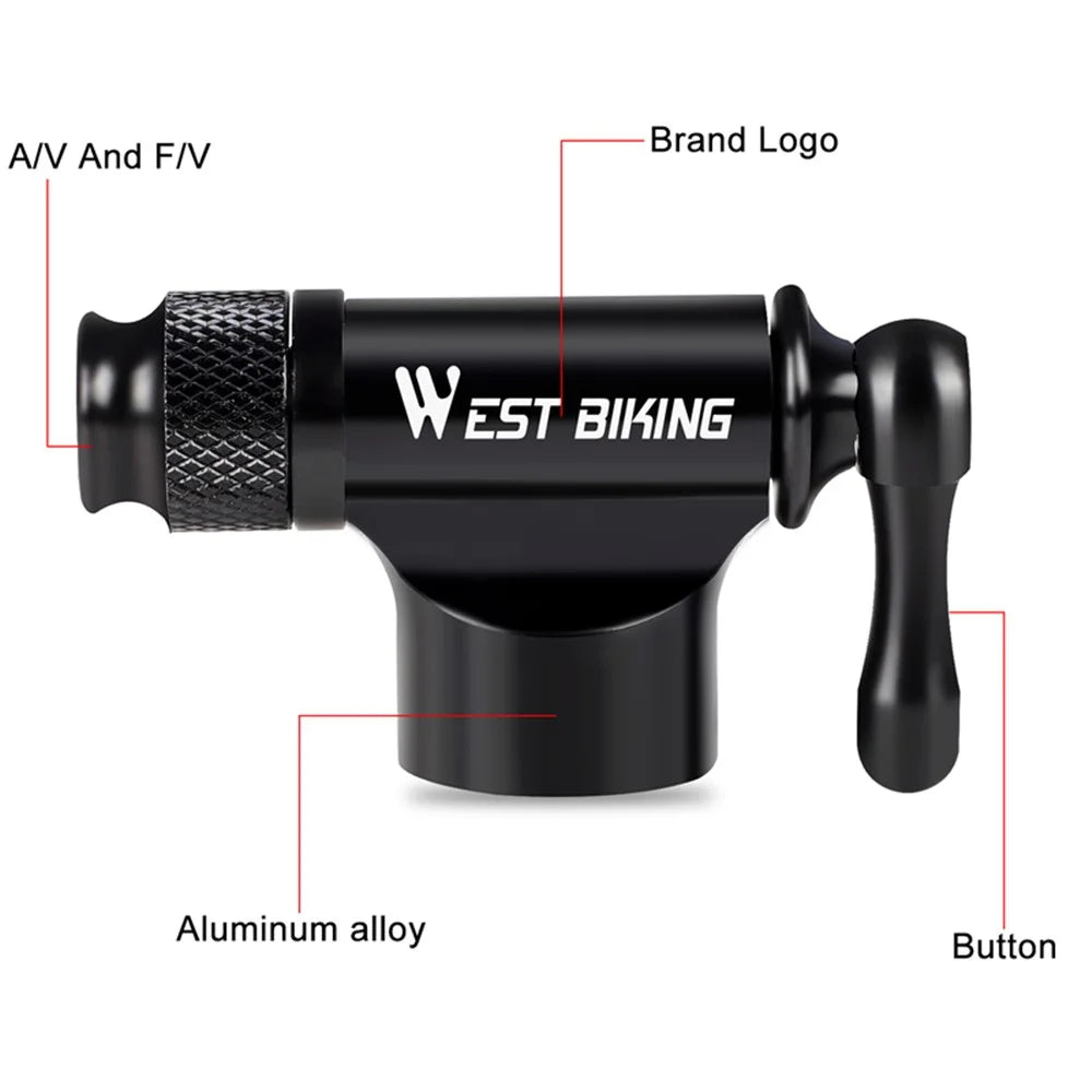 WEST BIKING Mini Safe CO2 Bicycle Pump One Button Inflation Schrader & Presta Bike Pump - 3