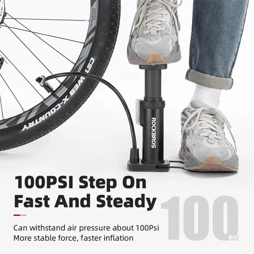 ROCKBROS 4522L Portable Foot Pump 100PSI High-Pressure Bicycle Air Tire Pump E-Bike Inflator Pump - Black - 3